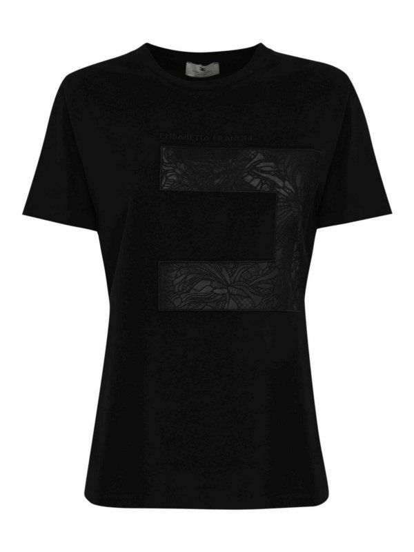 ELISABETTA FRANCHI: t-shirts - Jersey T-Shirt With Macro Voile Logo