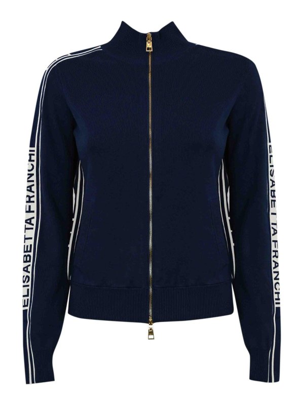 ELISABETTA FRANCHI: cardigan - Cardigan a maglia viscosa con bande di logo