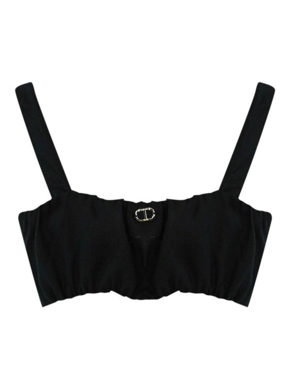 TWINSET: Tops & Tank tops online - Linen Top With Metal Oval-T Logo