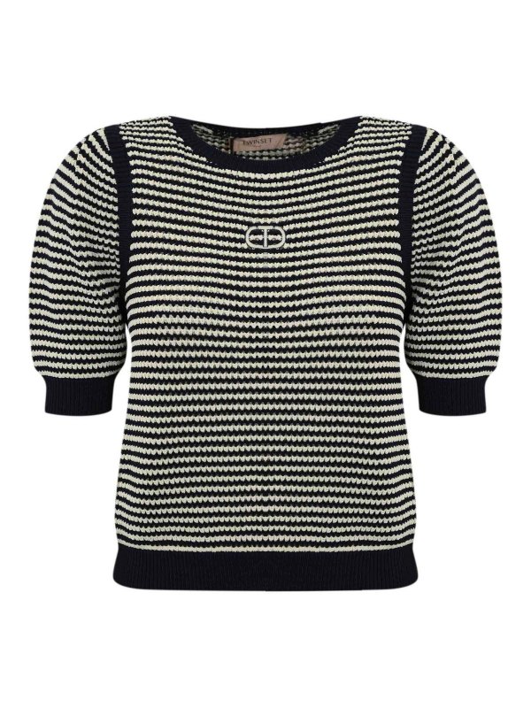 TWINSET: Strickpullover mit Rundhalsausschnitt - Rundhalspullover - Schwarz