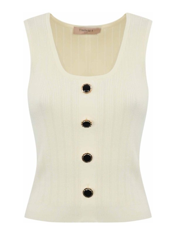 TWINSET: Tops y camisetas sin mangas - Top - Crema