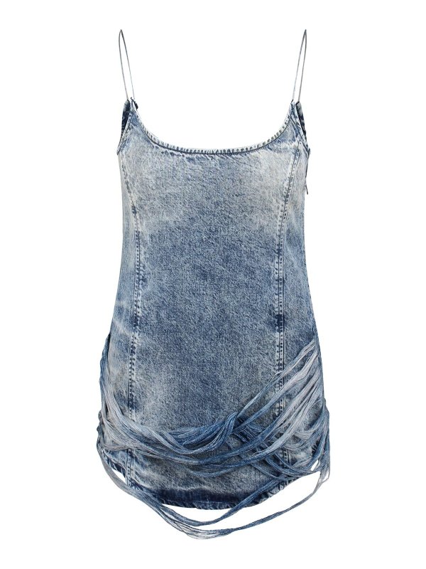 DIESEL: abiti al ginocchio - Vestito  in denim Tencel Sfranciato
