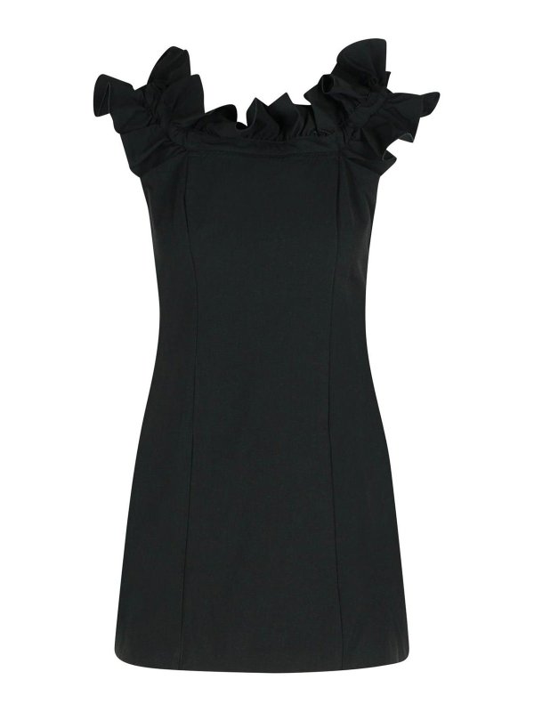 ROTATE Birger Christensen: abiti da cocktail - Abito di cotone nero mini increspatura