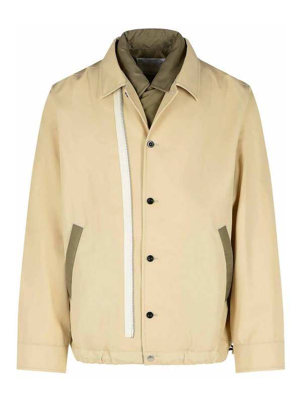 Sacai: giacche casual - Giacca di cotone beige twill