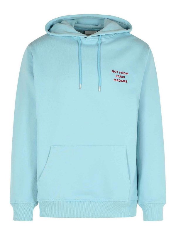 DRÔLE DE MONSIEUR: Sweatshirts & Sweaters - Slogan Light Blue Cotton Sweatshirt