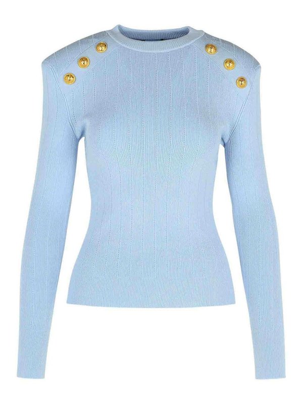 Balmain: maglia collo rotondo - Maglione di miscela viscosa azzurro