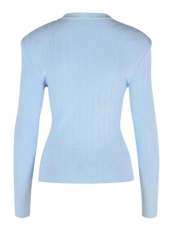 Balmain: maglia collo rotondo online - Maglione di miscela viscosa azzurro