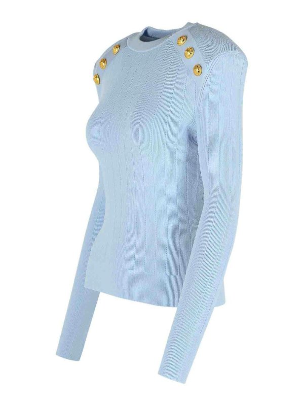 The Best Shops Balmain: maglia collo rotondo - Maglione di miscela viscosa azzurro