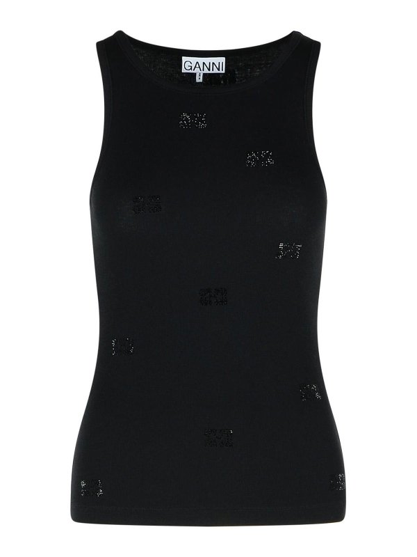 GANNI: Tops y camisetas sin mangas - Top - Negro