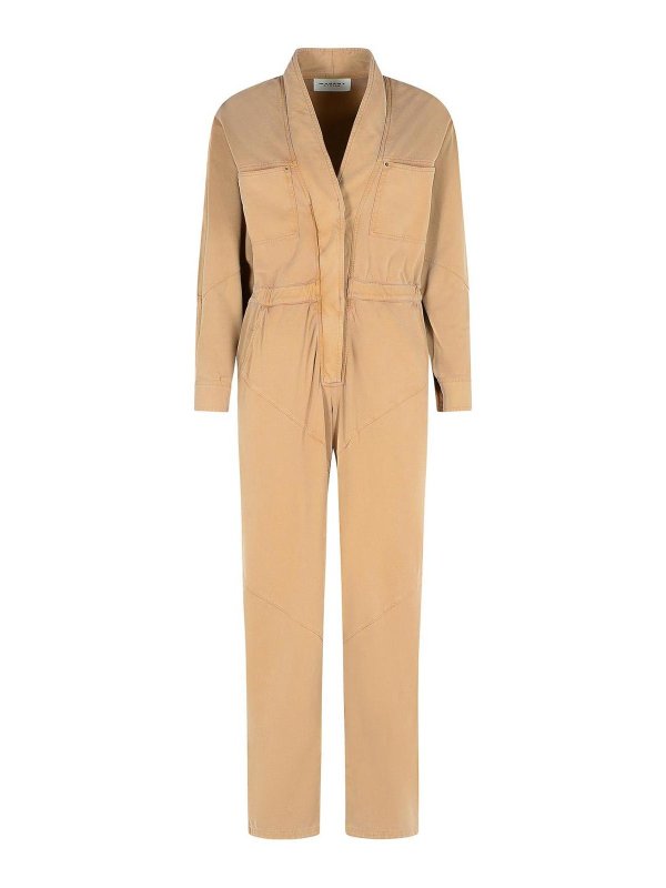 ISABEL MARANT: tute - Tuta in cotone rimody marrone