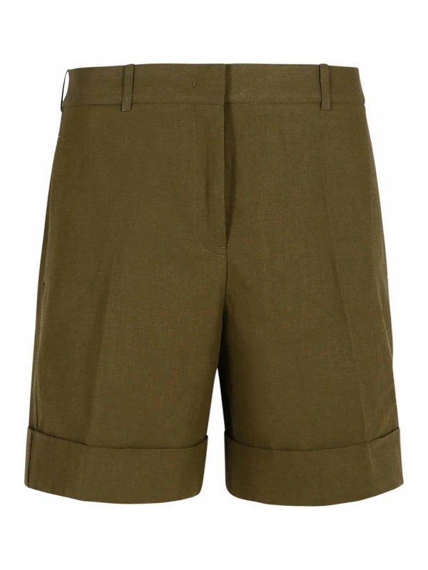 JIL SANDER: Trousers Shorts - Green Linen Shorts