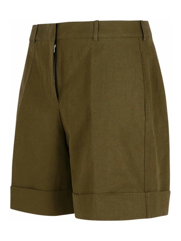 The Best Shops JIL SANDER: Trousers Shorts - Green Linen Shorts