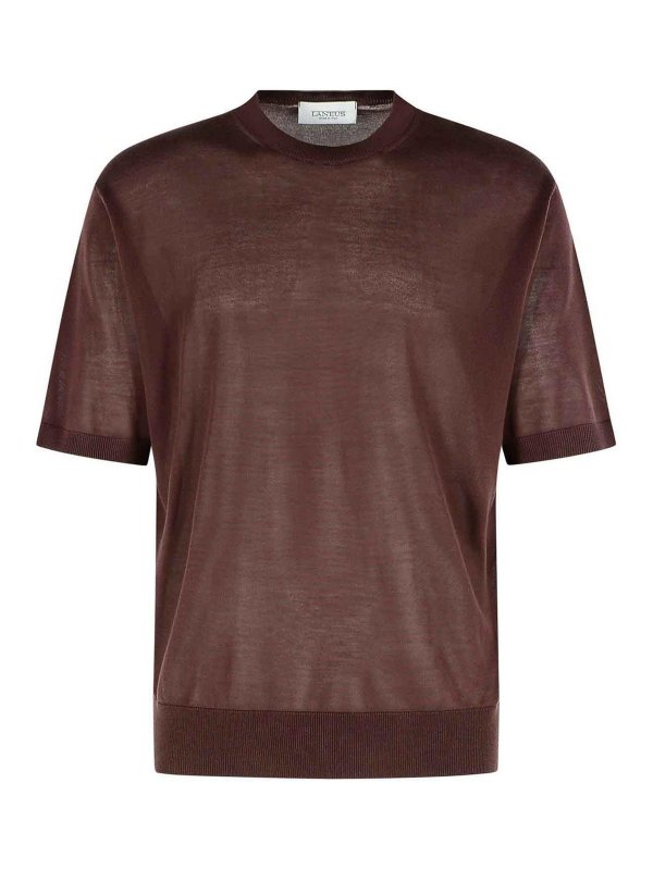 LANEUS: Strickpullover mit Rundhalsausschnitt - Rundhalspullover - Braun