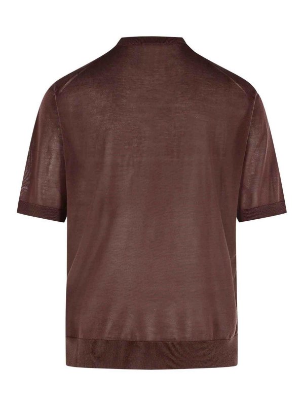 LANEUS: Strickpullover mit Rundhalsausschnitt online - Rundhalspullover - Braun