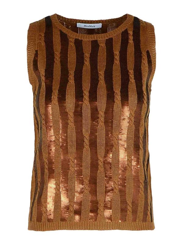 Max Mara: Tops & Tank tops - Golia Brown Linen Tank Top