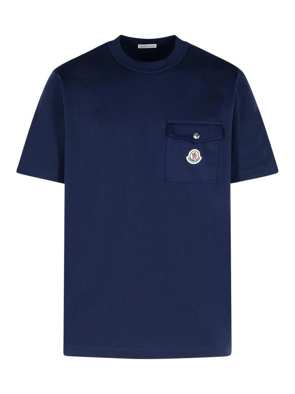 MONCLER: t-shirts - Blue Cotton T-Shirt