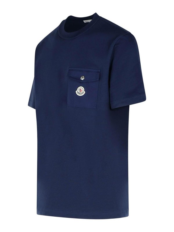 The Best Shops MONCLER: t-shirts - Blue Cotton T-Shirt