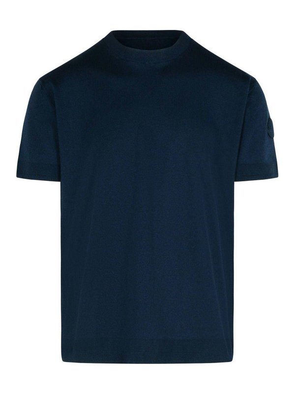 MONCLER: t-shirts - Blue Silk Blend T-Shirt