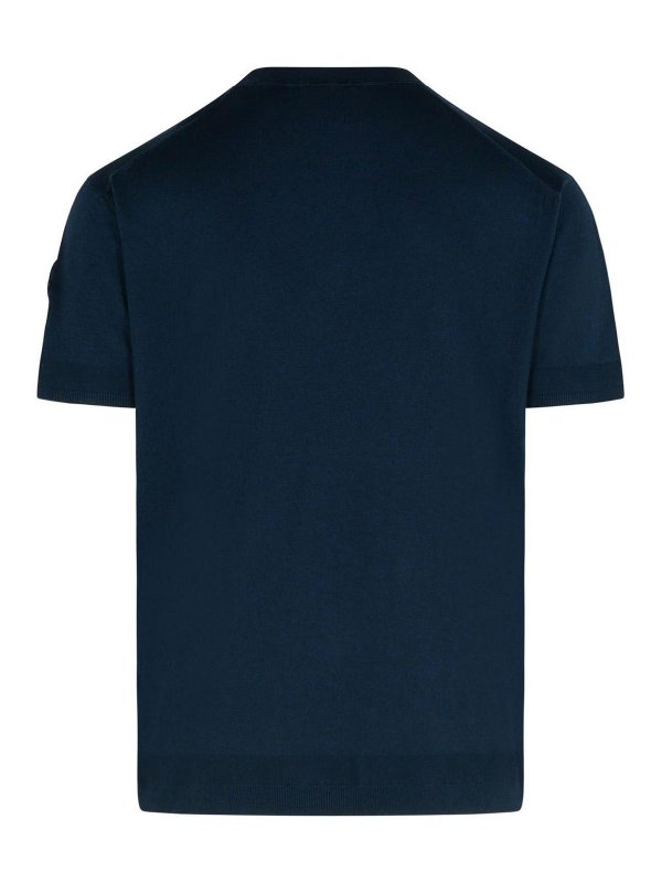 MONCLER: t-shirts online - Blue Silk Blend T-Shirt