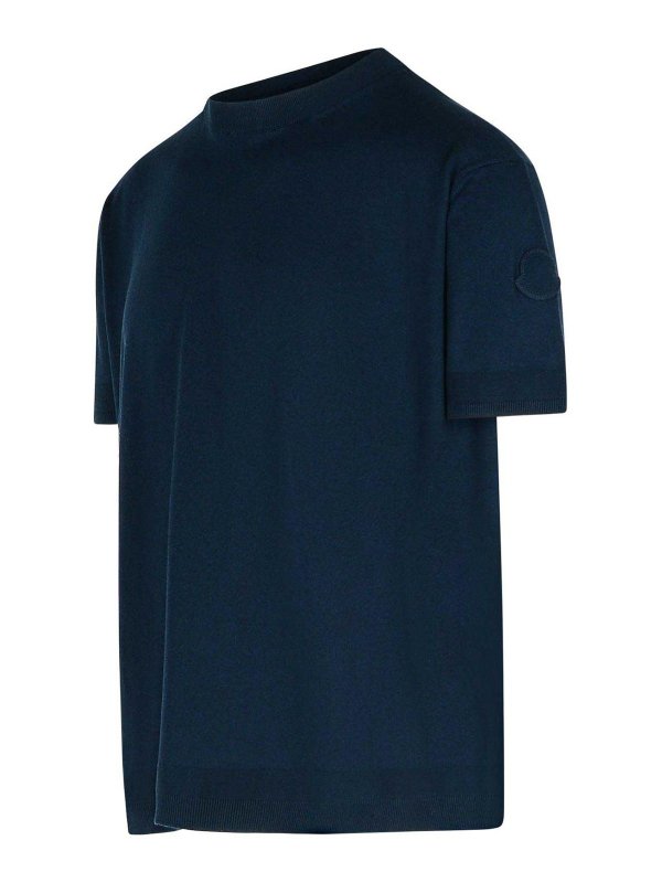 The Best Shops MONCLER: t-shirts - Blue Silk Blend T-Shirt