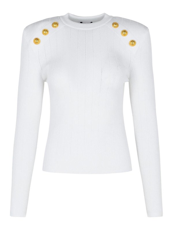 Balmain: Pull col rond - Pull Col Rond - Blanc
