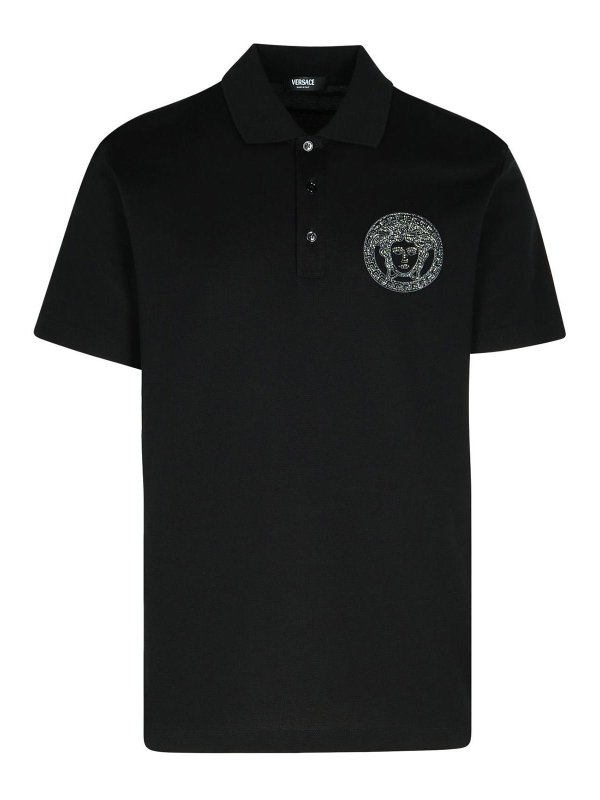 VERSACE: polo shirts - Black Cotton Polo Shirt