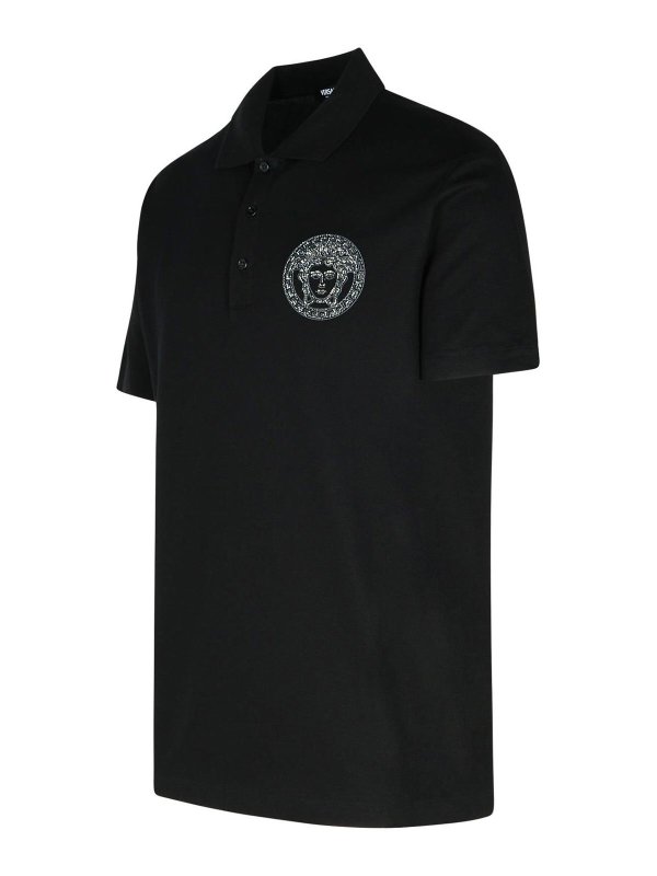 The Best Shops VERSACE: polo shirts - Black Cotton Polo Shirt
