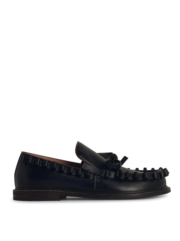 J.W. ANDERSON: Loafers & Slippers - Ruffle Black Leather Loafers