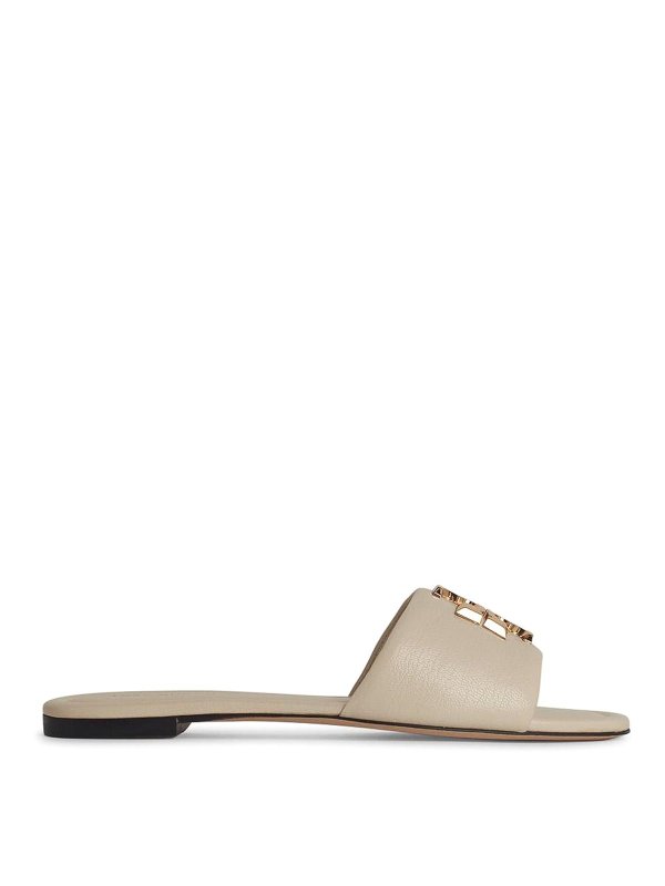 TORY BURCH: Loafers & Slippers - Eleanor Cream Leather Slippers
