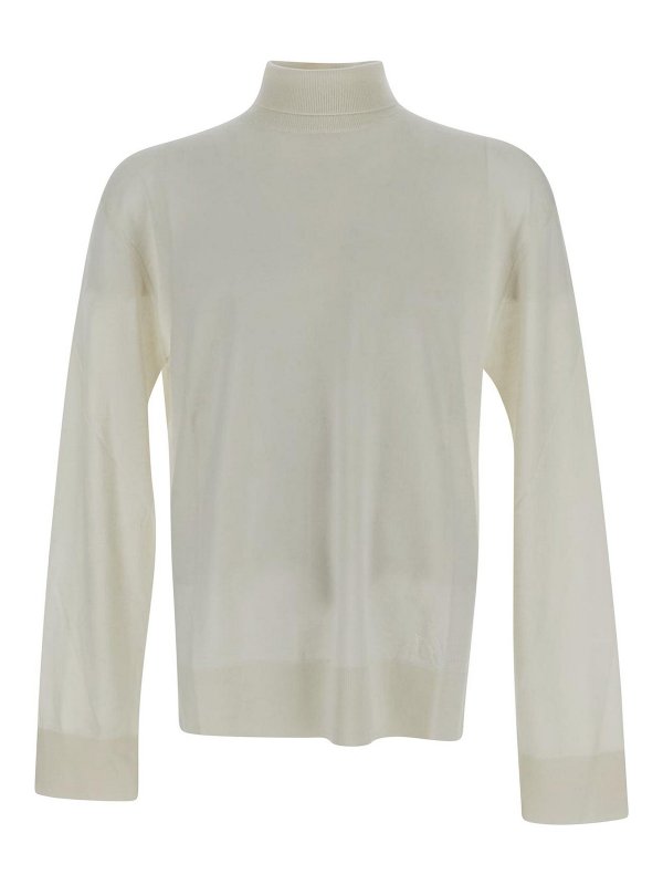LANEUS: Strickpullover mit Rundhalsausschnitt - Rundhalspullover - Weiß
