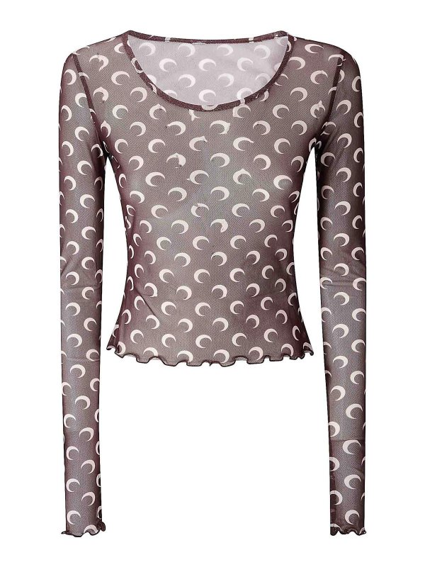 MARINE SERRE: Tops & Tank tops - Recycled Moon Mesh Ss Cropped Top