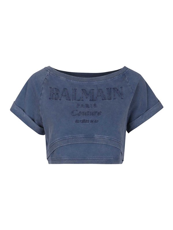 Balmain: t-shirt - T-shirt a doppio colletto