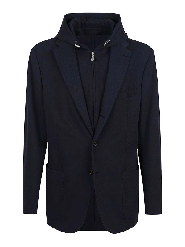 ELEVENTY: casual jackets - Front Blue Cotton Jacket