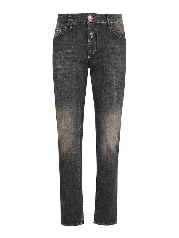 PHILIPP PLEIN: ストレートジーンズ - ストレートジーンズ - グレー