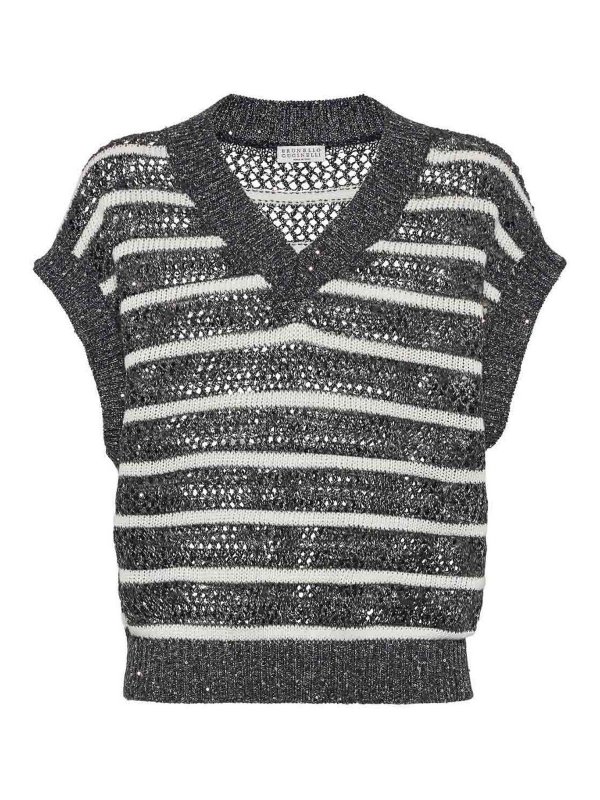 BRUNELLO CUCINELLI: Strickpullover mit Rundhalsausschnitt - Rundhalspullover - Blau