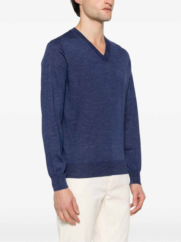 The Best Shops BRUNELLO CUCINELLI: Col en V - Pull À Col V - Bleu