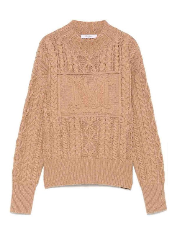 Max Mara: Strickpullover mit Rundhalsausschnitt - Rundhalspullover - Camel