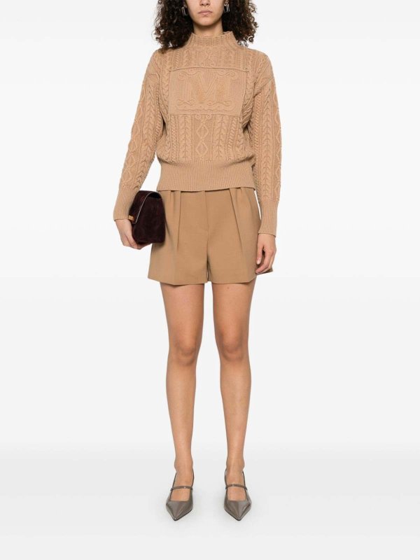 Max Mara: Strickpullover mit Rundhalsausschnitt online - Rundhalspullover - Camel