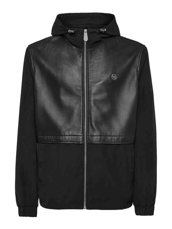 PHILIPP PLEIN: leather jacket - Leather Long Sleeve Hooded Jacket