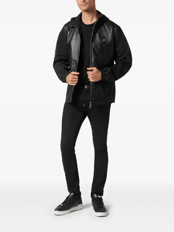 PHILIPP PLEIN: leather jacket online - Leather Long Sleeve Hooded Jacket