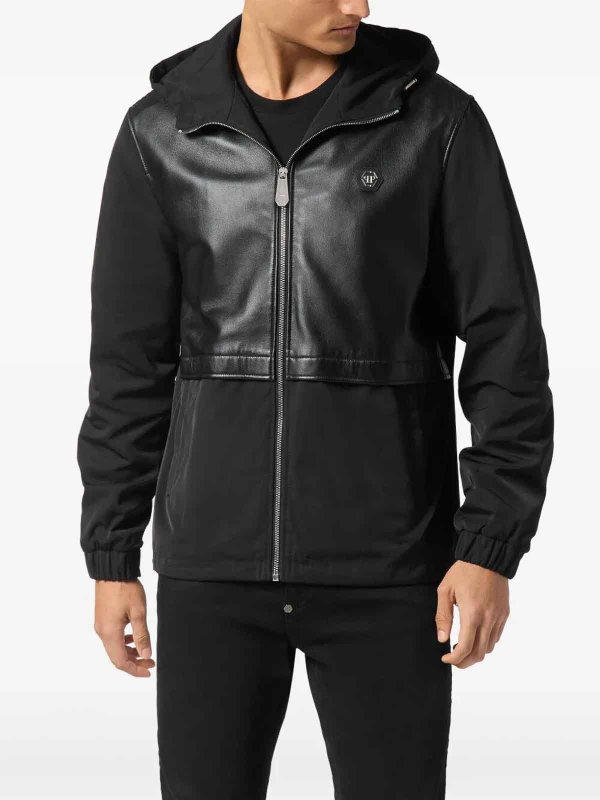 Leather Long Sleeve Hooded Jacket shop online: PHILIPP PLEIN