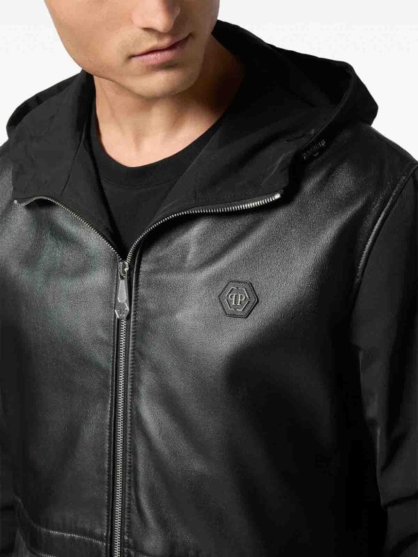 PHILIPP PLEIN buy online Leather Long Sleeve Hooded Jacket