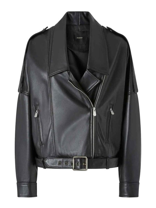 Pinko: レザージャケット - レザージャケット - 黒