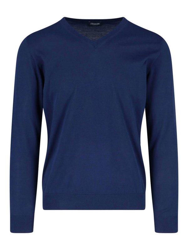 DRUMOHR: Strickpullover mit V-Ausschnitt - V-Pullover - Blau