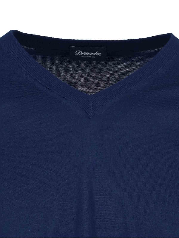 The Best Shops DRUMOHR: Strickpullover mit V-Ausschnitt - V-Pullover - Blau