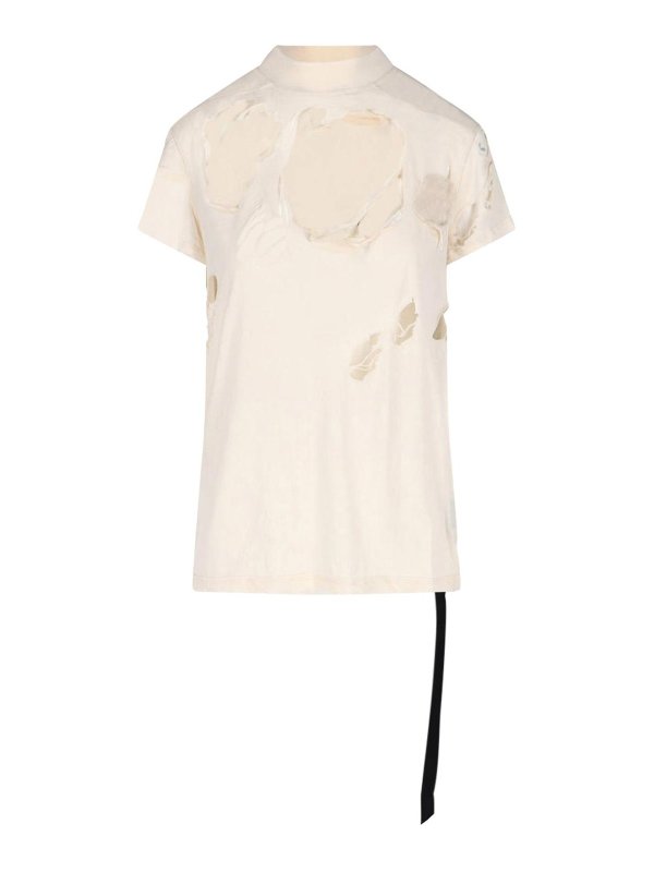 RICK OWENS: t-shirts - Destroyed t-shirt with lace