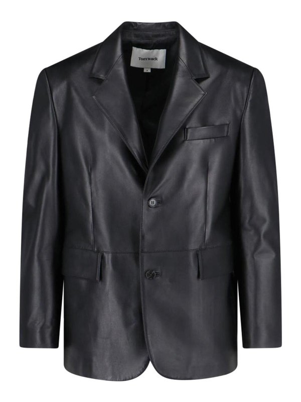 ジャケット・アウター TONYWACK Single-Breasted Tailored Coat Tonywack Single -breasted leather jacket - Black | BE12LJ10BLACK