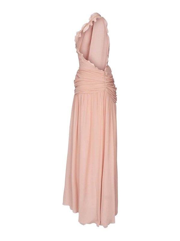 BLUMARINE: knee length dresses online - One-Shoulder Dress In Silk Georgette