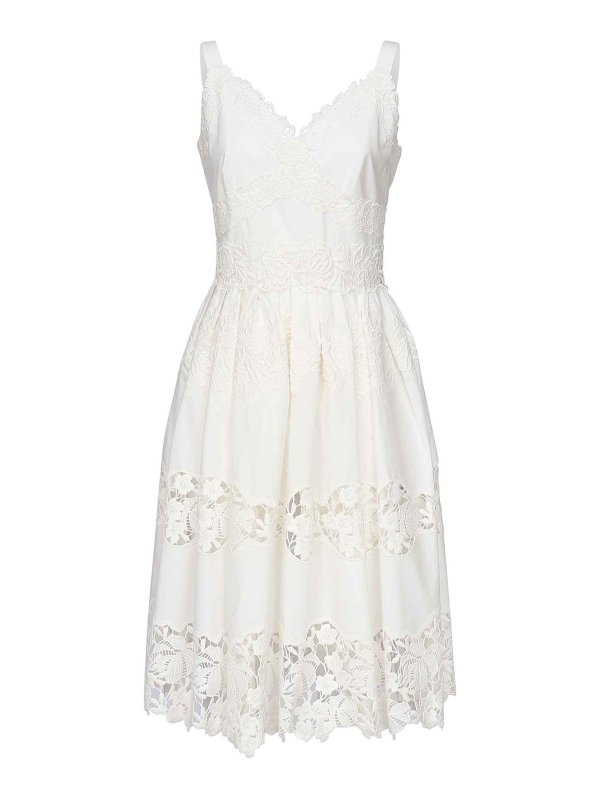 DOLCE & GABBANA: abiti al ginocchio - Abito midi di cotone con ricamo