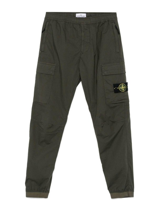 STONE ISLAND: casual trousers - Regular TapaD Military Green trousers